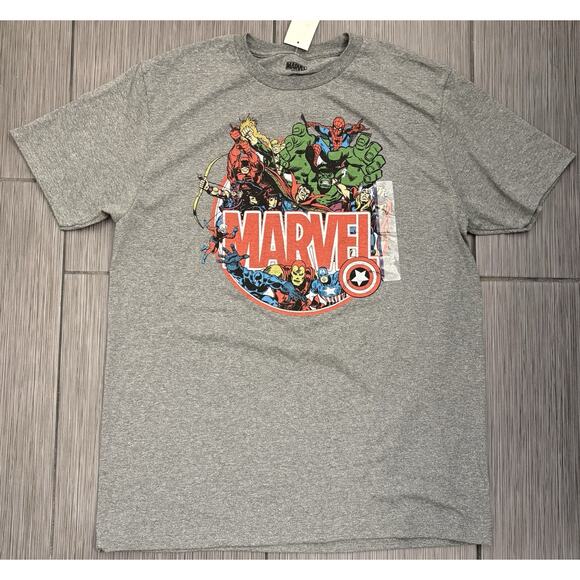Marvel Avengers Mens Gray Short Sleeve Comic Book Super Heroes Shirt Large NWT - Picture 1 of 5